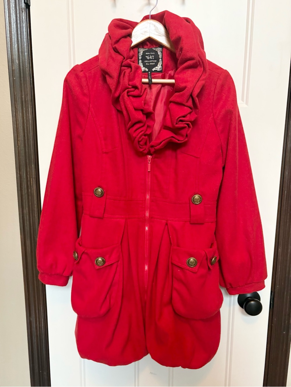 Yoki New York Girls Red Ruffled Collar Puffer Coat L 14/16